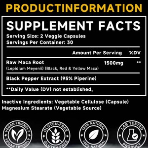 Maca-Ginseng-Kapseln für Männer Natürliche Energie Immununterstützung Magnesiumstearat 60-Kapseln-Formel Steigert Erwachsenen-Ausdauer Maca - Product Image 4