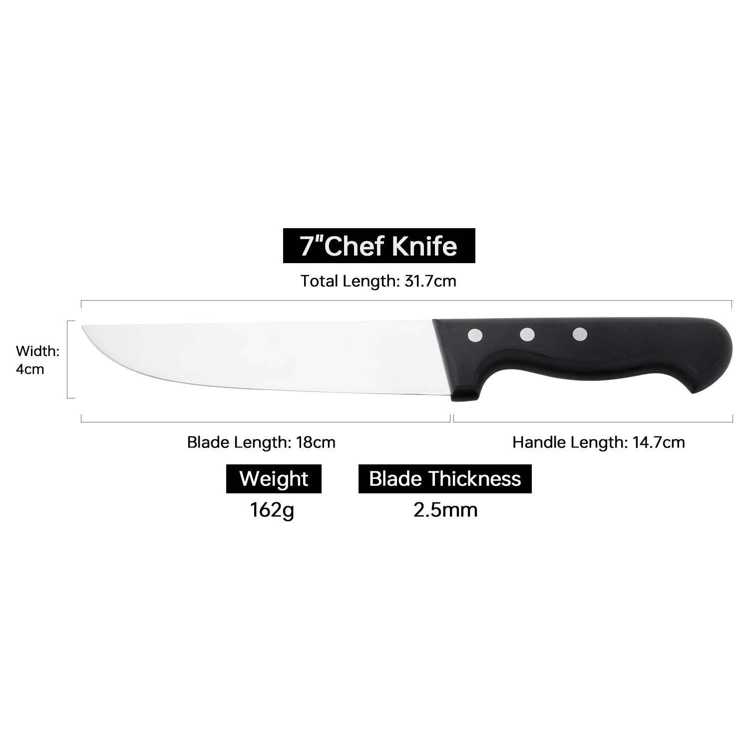 Coltello da chef nero da 7 pollici