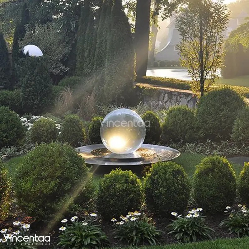 Vincentaa Custom Glass Ball Base de aço inoxidável Waterfall Fountain Decoração do jardim