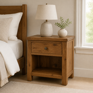French-Style 1-Drawer <b>Bedside</b> Table with Bottom <b>Shelf</b> Oak & White Finish Fully Assembled Bedroom Furniture 48x38x58 cm - Product Image 3