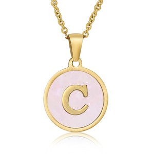 Collier tendance en acier inoxydable avec lettres anglaises et coquillages, plaqué or 18 carats sous vide, inaltérable, pour femme, avec chaîne à maillons, usage quotidien - Product Image 4