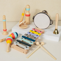 Infant Wooden Rattle Set Drum Toy Percussion Instruments Toy Wooden Musical Instrument Set Tambourine Xylophone Toys