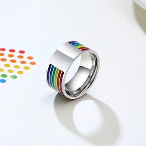 China Free <span class=keywords><strong>Gay</strong></span> LGBT Pride Jewelry Rainbow Grabado Anillo de arco iris de acero inoxidable - Product Image 6