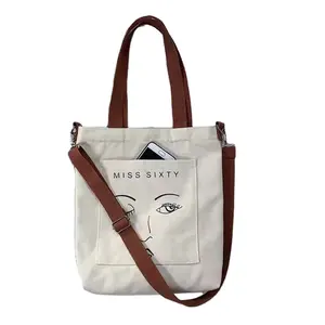 Bolso bandolera de lona de algodón con logotipo impreso personalizado para mujer, bolso de compras con tema de Batik Angel