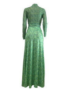 レディース新作メッシュ長袖トップスとプリーツスリムフィットロングスカート、レタープリントの2点セット Sehe Fashion - Product Image 6