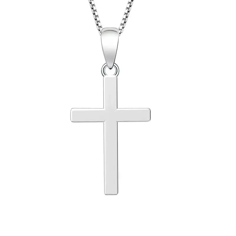 Popular European And American Personality Simple S925 Silver Cross Pendant Box Chain Necklace Lady Jewelry Wholesale