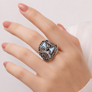 Anello Vintage con Design Floreale Blu, Anello Creativo da Dito per Donne - Product Image 3