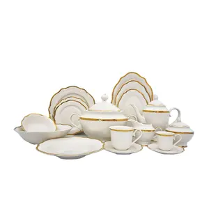 Lotus Form neue Bone China goldenen Rand Porzellan Esstisch Geschirr Geschirr Set