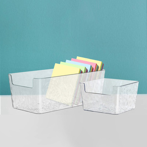 Clear Desktop Storage Box With Water Ripple Pattern For Stationery Organization <b>Small</b> Size No Lid Multifunctional Organizer - Product Image 1