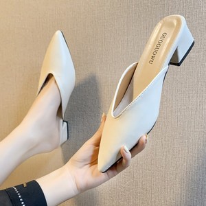 Zapatos de tacón grueso con punta en pico para mujer, estilo nuevo 2025, sandalias de estilo coreano con punta cerrada y estilo moderno - Product Image 2