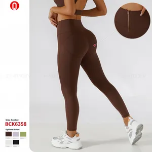 Quần Legging Nâng Mông Cho Nữ Quần Yoga Quần Legging Nâng Ngực Tập Thể Dục Thể Hình Trước Có Khóa Kéo Cảm Giác Màu Nude Cho Nữ