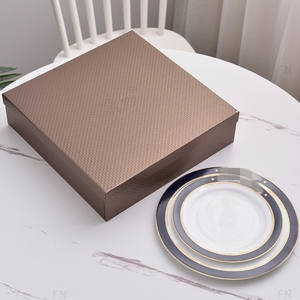 Ensemble d'assiettes à Steak en céramique haut de gamme de 10 pouces assiette de nourriture occidentale bordée d'or bleu Arrangement de table durable pour hôtels restaurants - Product Image 1