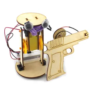 Diy stem научная образовательная игрушка фабрика 3D Строительные деревянные головоломки DIY Лазерная цель стрельба пистолет для детей