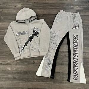 Conjunto de Pantalones de Dos Piezas Personalizado de Alta Calidad, Sudadera con Capucha y Pantalones Deportivos Acampanados para Hombre - Product Image 2