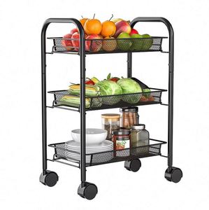 Chariot à roulettes en métal à 3 niveaux avec paniers, facile à transporter et à assembler, chariot utilitaire multifonction - Product Image 1