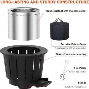 Modern Large Wood Burning <b>Smokeless</b> Fire Pit with Stainless Steel Construction Removable Ash Pan Portable Design for Outdoor Use - Product Image 5