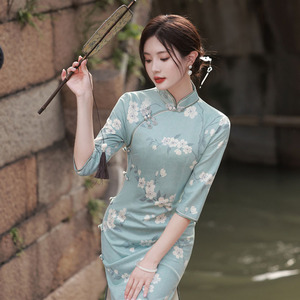 Vestidos Cortos Formales de Poliéster para Mujer, Estilo Cheongsam, Tallas Grandes, Estilo Vintage, Qipao Mejorado - Product Image 4