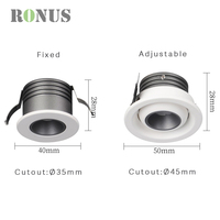 1W Petit Hôtel 12v COB Spot Light Anti Éblouissement Encastré Downlight Dimmable Réglable Armoire à Vin LED 3W Mini Projecteur