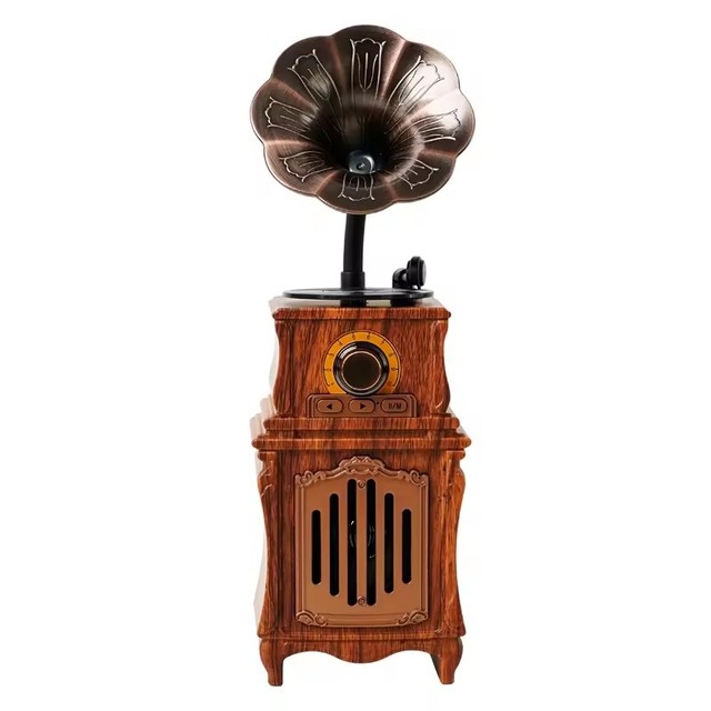 Mini Gramophone Retro Wireless Speaker Home Decoration Built-in , FM Radio & USB/TF Card , Aux-in , Small Gift