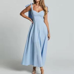 Robe d'été élégante sur mesure de haute qualité pour femme, sans manches, taille ajustée, dos nu, 100 % coton, de luxe - Product Image 1