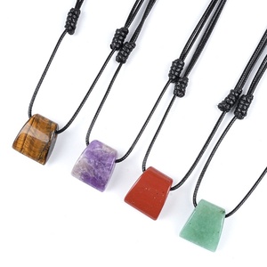 Colar Vintage de Cobre com Cristal e Machado, Feito à Mão, Ajustável, Corrente de Corda para Suéter, Pingente de Pedra Ágata Trapezoidal de Furo Grande - Product Image 1
