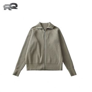 Cardigan en tricot sur mesure de haute qualité pour homme RQ, col ample, fermeture éclair, pull d'automne - Product Image 5
