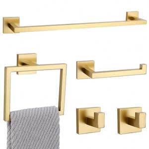Juego de 5 Accesorios de Baño de Acero Inoxidable Dorado, Estante de Pared para Toallas, Juego de Accesorios de Lujo para Baño - Product Image 1