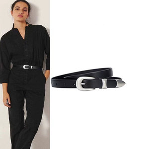 Cinture Sottili per Donne, <span class=keywords><strong>Cintura</strong></span> in <span class=keywords><strong>Pelle</strong></span> Sottile per Abiti e Jeans, <span class=keywords><strong>Cintura</strong></span> alla Moda con Fibbia Argentata - Product Image 2