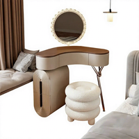 Miroir LED multifonctionnel à texture marbre, avec rangements multiples, moderne, écologique, pour chambre d'hôtel, coiffeuse, tiroirs spacieux, ports USB intelligents