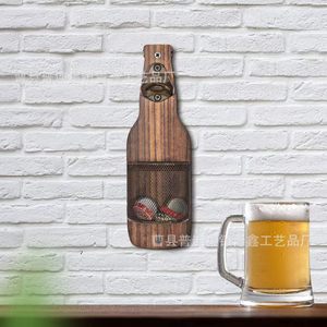 Abridor de botellas de madera para montar en la pared con soporte de hierro para tapas de botellas, para decoración de bares y restaurantes. - Product Image 1