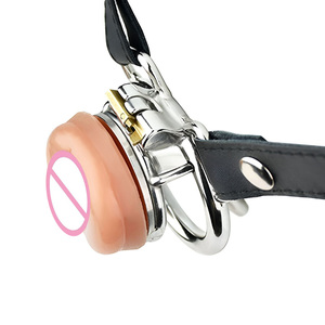 FRRK-176 Dispositif de <span class=keywords><strong>chasteté</strong></span> sissy à sangle en acier inoxydable, cages de <span class=keywords><strong>chasteté</strong></span> négatives avec labia en silicone pour bondage masculin - Product Image 4