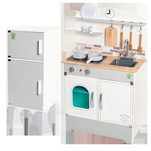 Réfrigérateur en bois blanc cuisine son et lumière cuisinière à gaz pour enfants Simulation pour la cuisine jouets interactifs Parent-enfant - Product Image 1