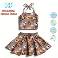 Ruidian Kids Two Piece Outfit Halter Crop <strong>Top</strong> + Skirt Set Summer Girls Toddler Fashion Clothing OEM Custom Print Girls Clothing