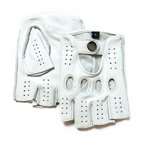 Gants de moto rétro pour homme en peau de mouton, thermiques, pour la conduite en extérieur, demi-doigts, perforés, respirants, contrastés