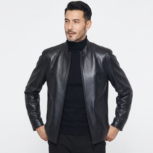 Black Mens Pure Sheep Leather Zipper <b>Jacket</b> Men's Black & BROWN Genuine Lambskin Leather Biker MOTO cafe racer <b>Jackets</b> - Product Image 3