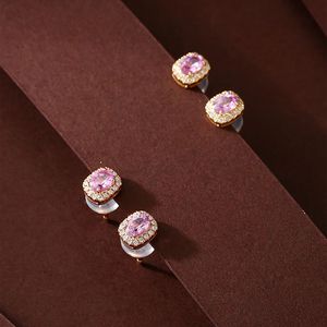 Xinfly 18K Yellow Gold Women's Pink Sapphire Stud <b>Earrings</b> <b>Cute</b> Geometric Design for Wedding Engagement Anniversary Party Gift - Product Image 2