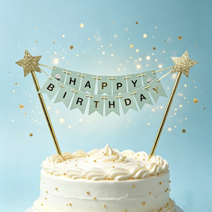 Decoración Ecológica para Pastel 'FELIZ CUMPLEAÑOS' con Pajitas Doradas y Estrellas/Corazones Brillantes para Bodas, Graduaciones y Navidad - Product Image 5