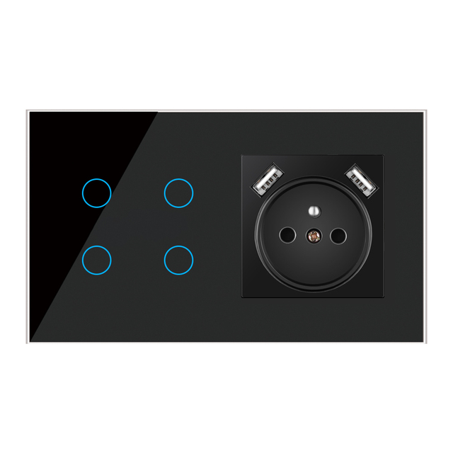 157*86mm Zigbee Smart Switch and French Power Socket Touch Electric Switch USB Wall Charger Outlet Socket With Usb Combo