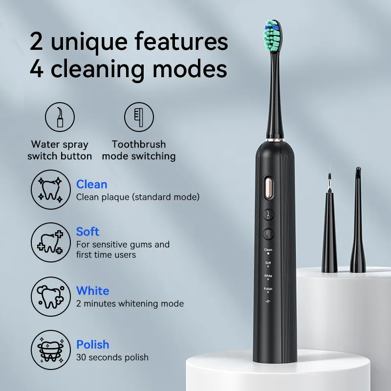 Yüksek kaliteli hafif tasarım Oral hijyen Usb şarj edilebilir elektrikli diş fırçası yumuşak TYPE-C 4 mod Nano diş fırçası