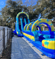 Toboggan aquatique gonflable géant commercial à thème incendie, double piste avec glissière L, pour entreprise de location de parcs aquatiques