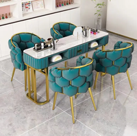 Nouvel arrivage de meubles de salon de beauté de la série moderne de luxe blanc or gris table de manucure des ongles dessus en verre
