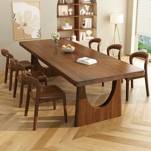 Solid Wood Dining Table <b>Large</b> Slab Modern Design For Living Room Kitchen Study <b>Desk</b> With Chair Set - Product Image 1