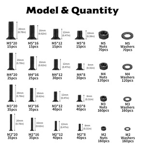 Carbon Steel <b>Countersunk</b> Cross Screw Nut <b>Washer</b> Set 1490pcs For DIY Repair And Assembly - Product Image 4