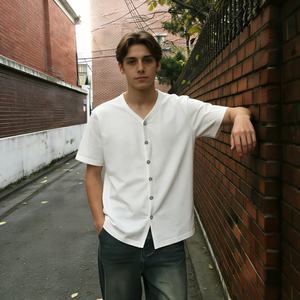 Men's Summer low price loose fit <b>Short</b> <b>Sleeve</b> V-Neck Button <b>Cardigan</b> t-shirt TKAN1012D Hot Sale Breathable Soft Cotton Tee Tops - Product Image 1