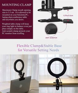 Anneau lumineux pour selfie pour ordinateur portable, ordinateur de bureau, YouTube, kit d'éclairage pour vidéoconférence avec trépied et support de téléphone à clipser - Product Image 5