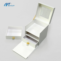 Boîte cadeau rigide blanche multi-tiroirs avec couvercle transparent, logo personnalisé, boîte de rangement en papier de luxe à 2 tiroirs pour cosmétiques, bijoux, maquillage