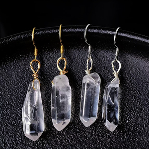 Pendientes Minimalistas de Acero Inoxidable con Gancho para la Oreja, Columna de Cuarzo Natural en Bruto, Chapados en Oro de 18K, Joyería al por Mayor - Product Image 5