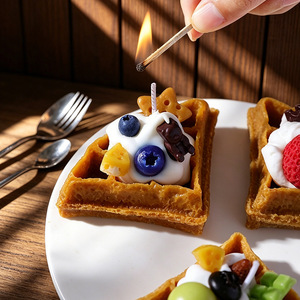 Simulation Waffle Scented <b>Candle</b> Creative Food Shape Soy Wax Aroma <b>Gift</b> Photo Display Ornament - Product Image 3