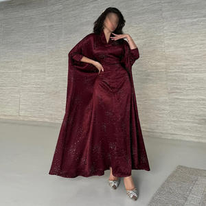 Gaun Muslim Satin Mewah Model Arab <span class=keywords><strong>M</strong></span>-115 Royal Turkish, Busana Abaya Berkilau untuk Wanita Semua Musim - Product Image 1