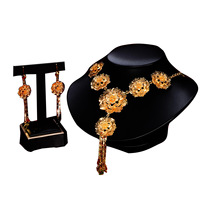 Parure de bijoux 2 pièces style moyen-oriental, collier et boucles d'oreilles à pampilles florales ajourées, bijoux de luxe haut de gamme pour femme
